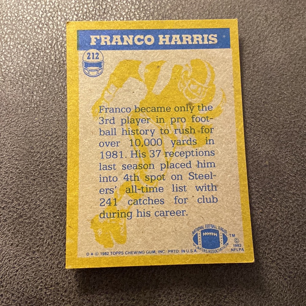 Franco Harris Topps 1982 Pittsburg Steelers Card - Picture 2 of 2
